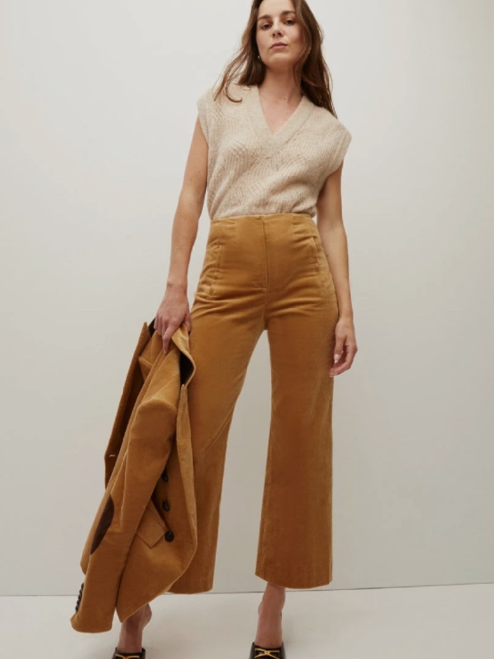Veronica Beard Dova Cropped Corduroy Pant Women's Size O Tan (B)